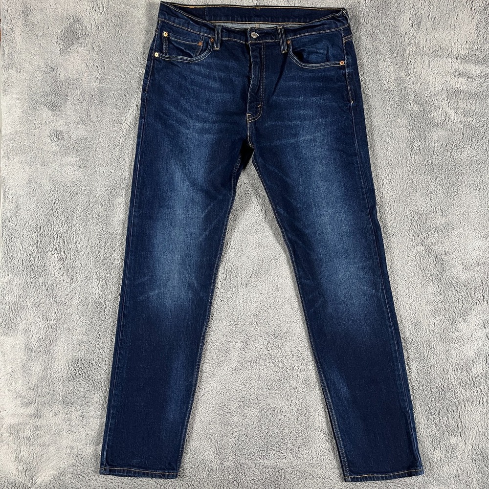 Levi's 502 Jeans Men Fits 35x33 Blue Denim Dark Wash Stretch Regular Tapered Leg